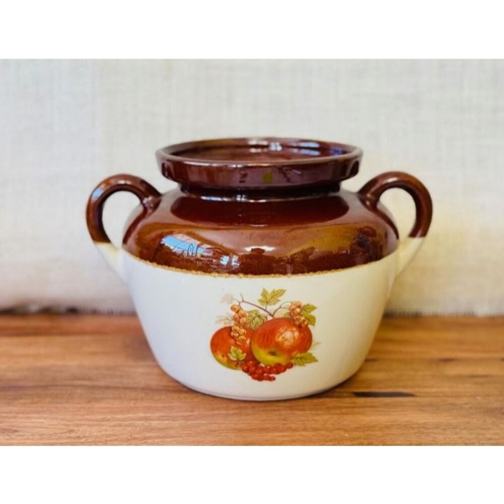 McCoy Bean Pot 342 Double Handle Brown Cream 1 1/2 Quart USA Made Vintage